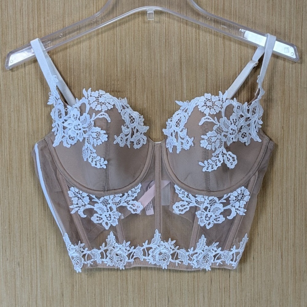 Victoria's Secret Dream Angels Wicked Unlined Uplift Bustier Size 36D Tan White